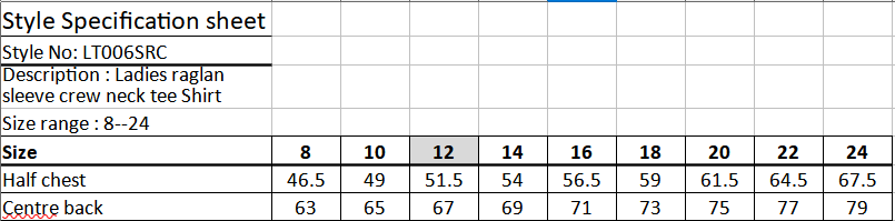 Ladies T-shirt size guide